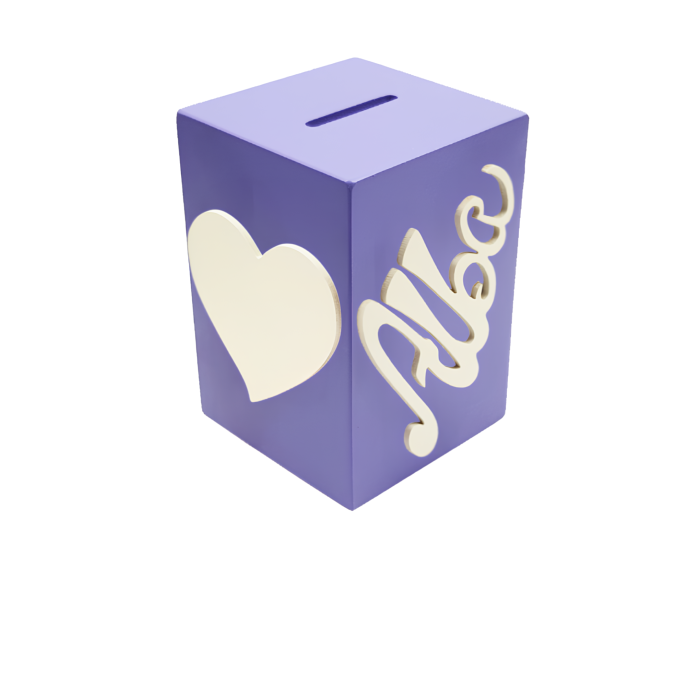 Tirelire Personnalisée pour Fille - Motif Cœur - Couleur Violet