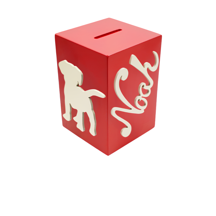 Tirelire en Bois pour Garçon - Motif Chien - Couleur Rouge
