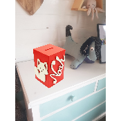 Tirelire en Bois pour Garçon - Motif Renard - Couleur Rouge