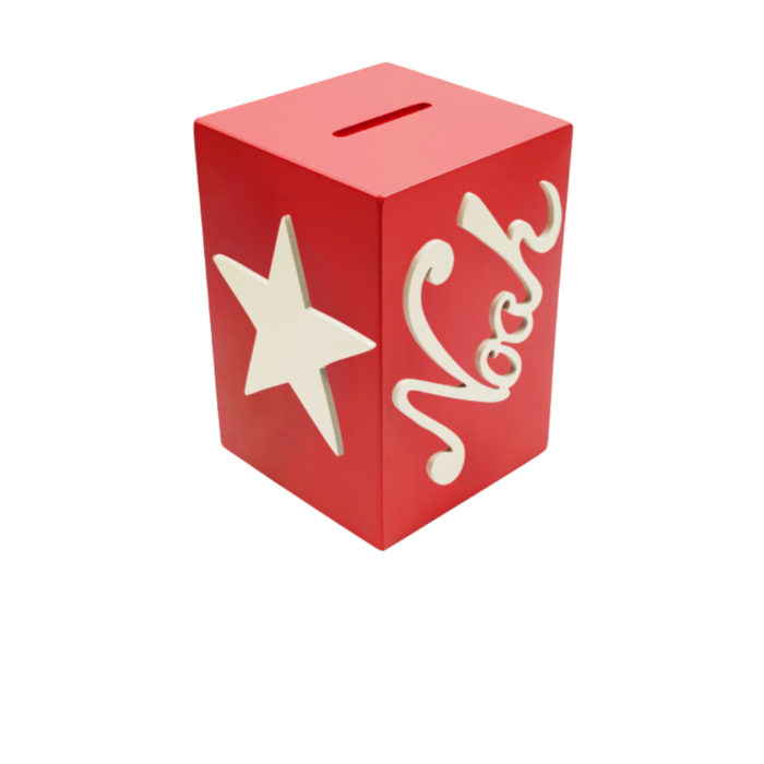 Tirelire en Bois pour Garçon - Motif Etoile - Couleur Rouge