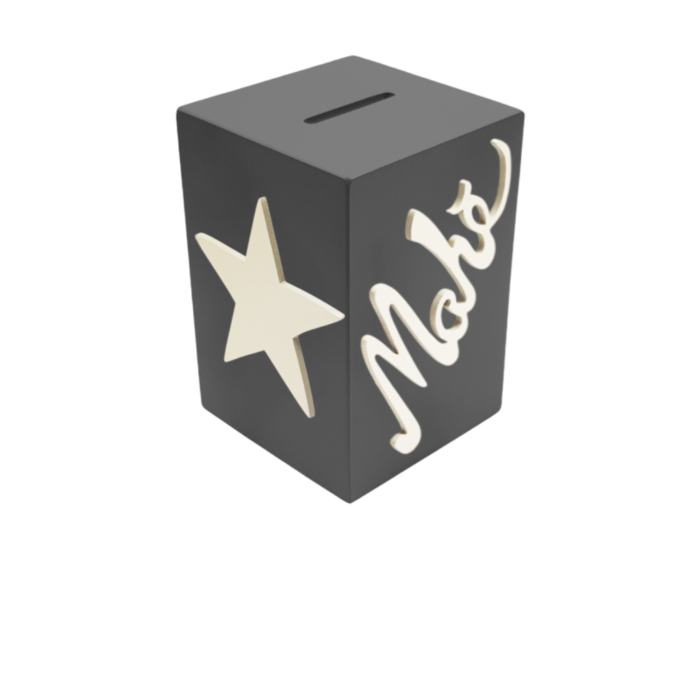 Tirelire pour Garçon - Motif Etoile - Couleur Anthracite