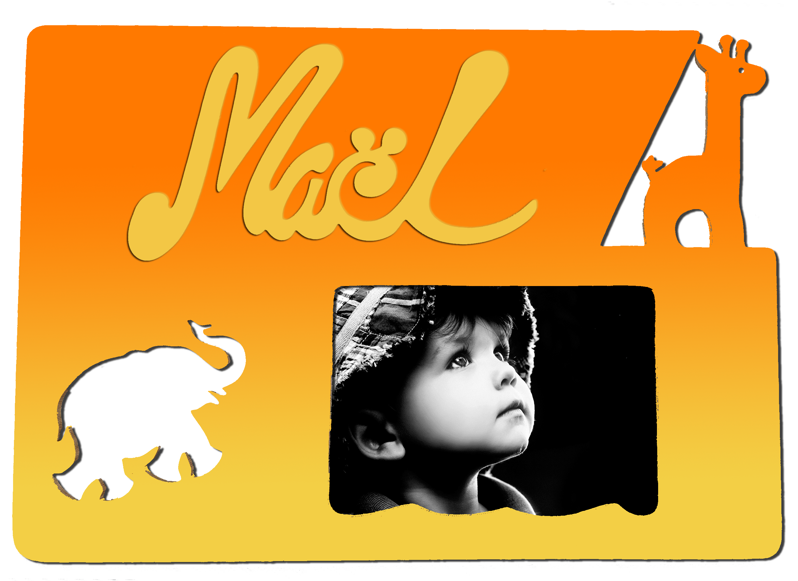 Cadre photo motif SAVANE pr�nom personnalis� pour chambre d'enfant