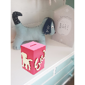 Tirelire en Bois pour fille - Motif Chien - Couleur Framboise