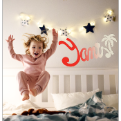 Plaque de Porte Personnalisée en Bois - Motif Palmier - Couleur Rouge/Ecru