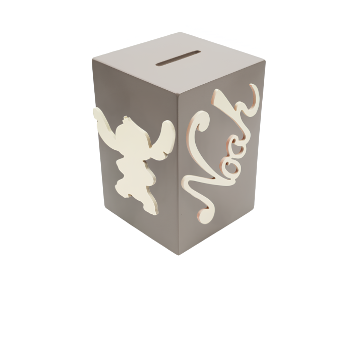 Tirelire en Bois pour Garçon - Motif Stitch - Couleur Mastic