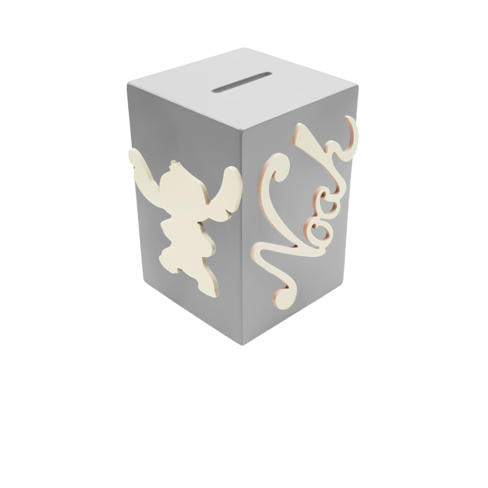 Tirelire en Bois pour Garçon - Motif Stitch - Couleur Grise