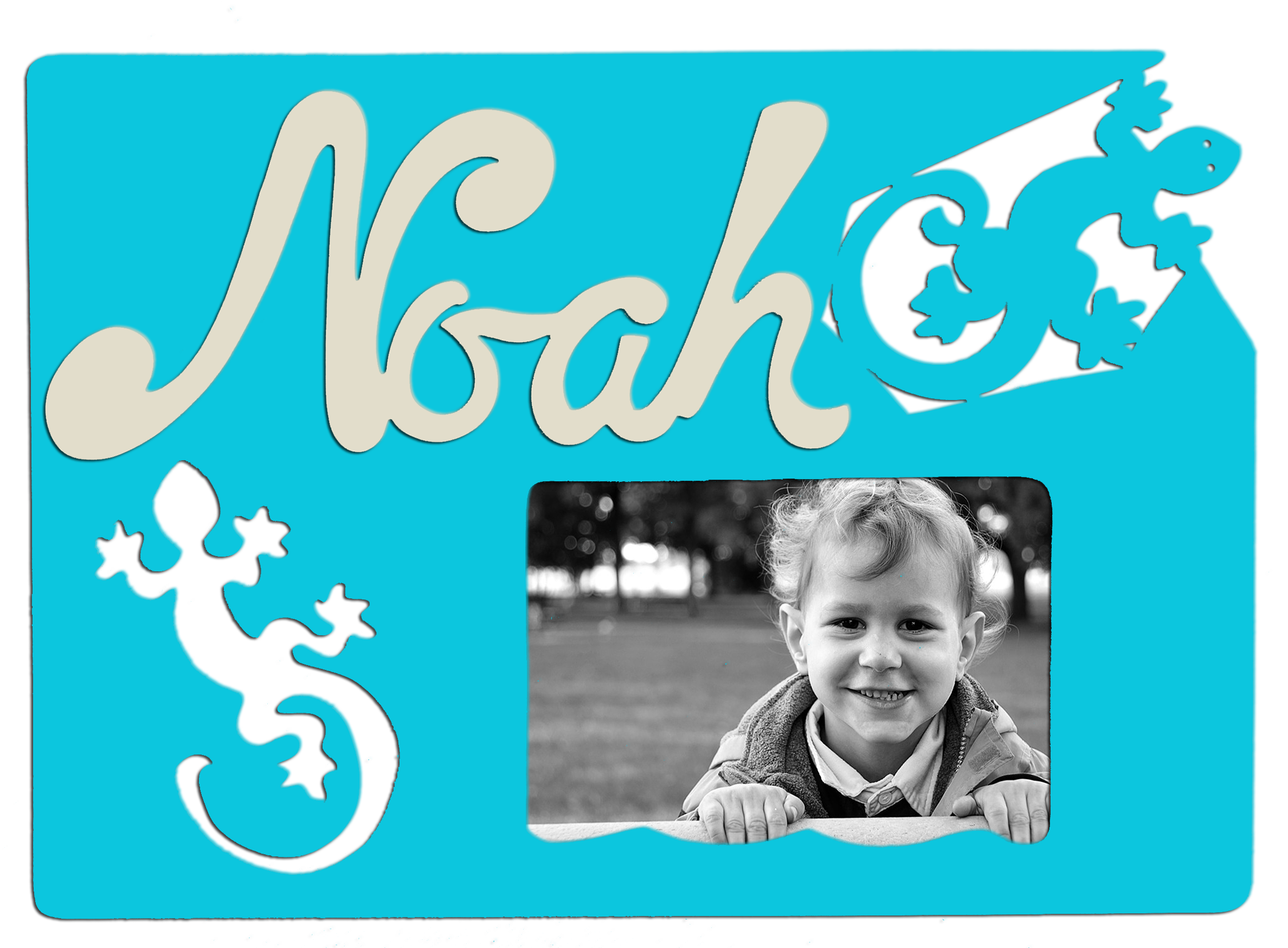 Cadre photo motif SALAMANDRE pr�nom personnalis� pour chambre d'enfant