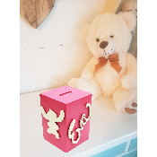 Tirelire en Bois pour Fille - Motif Stitch - Couleur Framboise