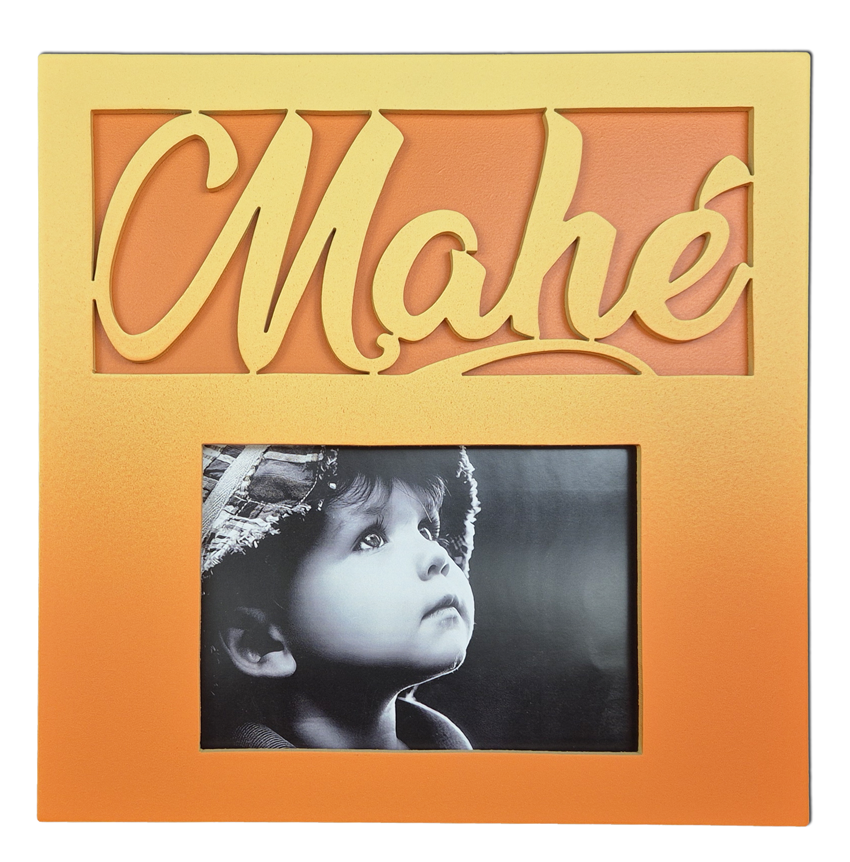 Cadre 1 photo pr�nom personnalisable en bois couleur Orange/Jaune